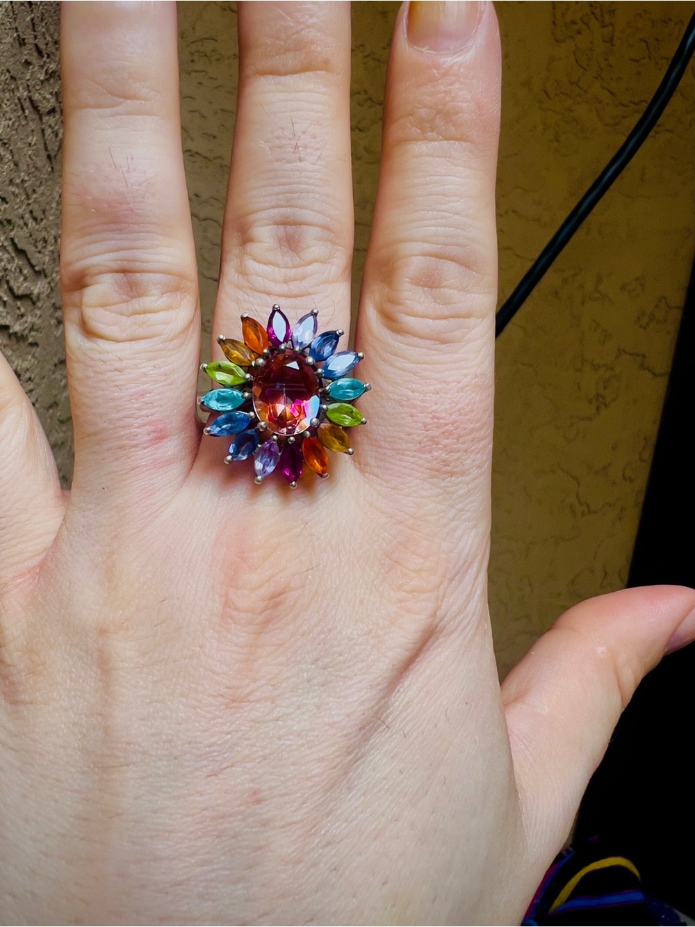 Multicolor Sunburst Gemstone Statement Ring - Size 10 - Picture 9 of 14